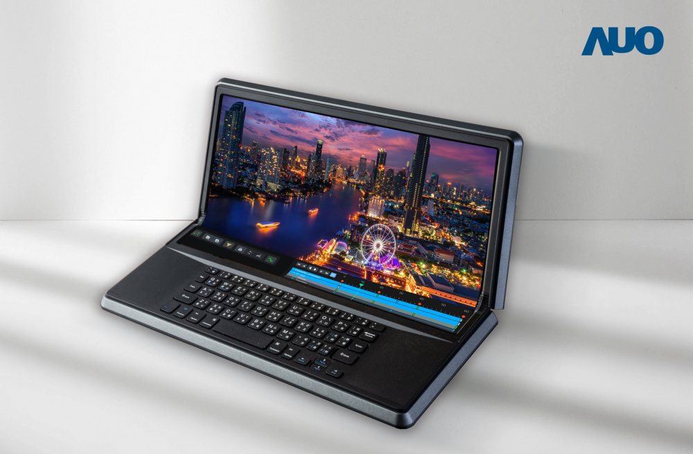 zoty中欧14.6吋Micro LED折迭显示屏幕，搭配半径4mm的弯折绞炼，以及高画素、高亮度、高对比度的显示技术特点，即便在大视角下仍保有绝佳色相与亮度