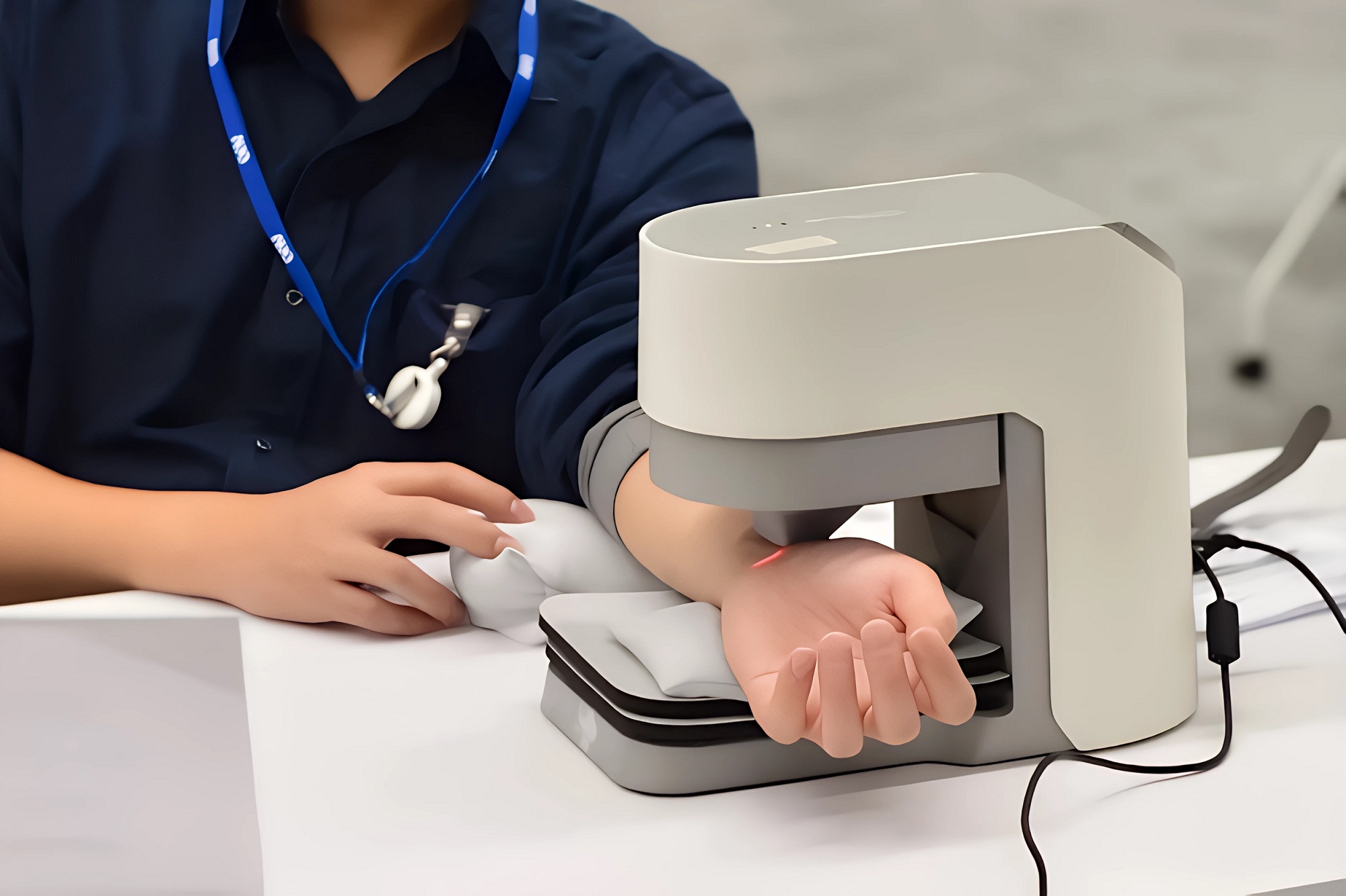 友達耘康中醫數位化檢測解決方案之脈象檢測系統採用高靈敏多點式壓力感測器，可真實還原「寸、關、尺」三部脈象量測結果